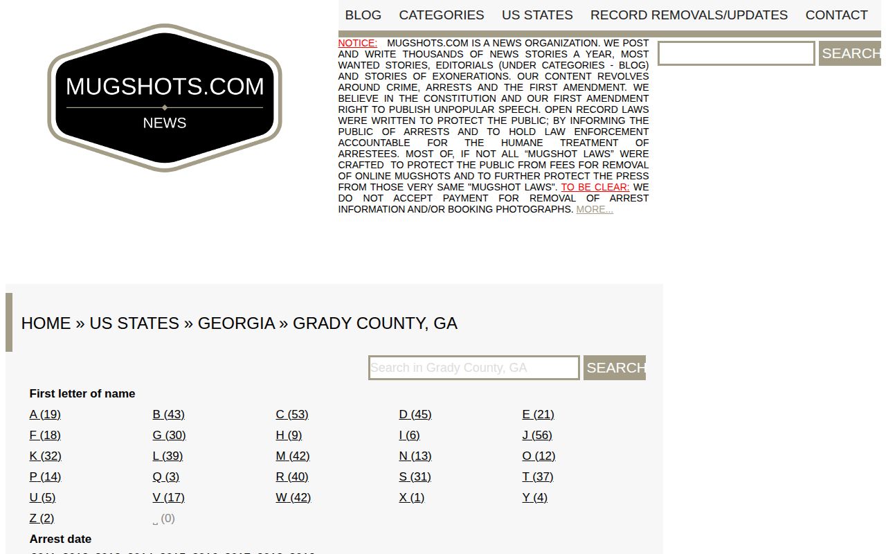 Unofficial historical Grady County mugshot page for source comparison