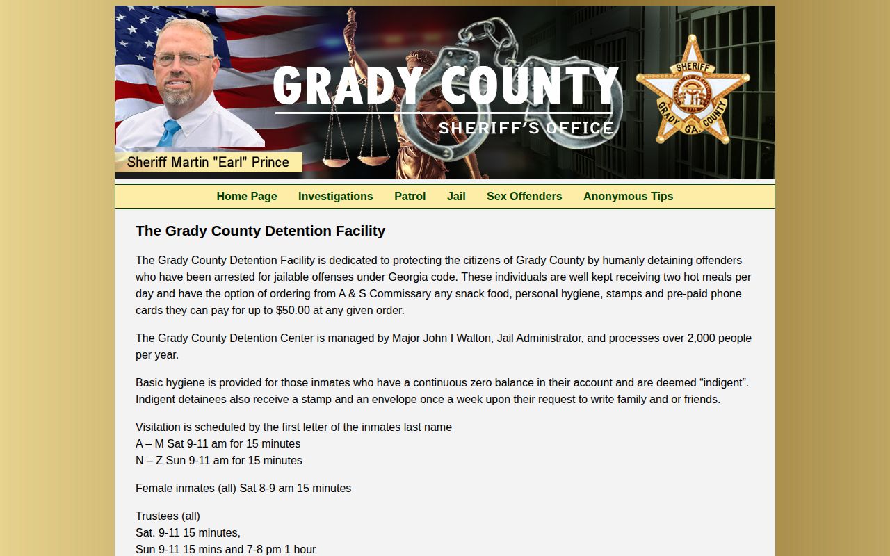 Grady County Detention Facility official jail information for county booking records