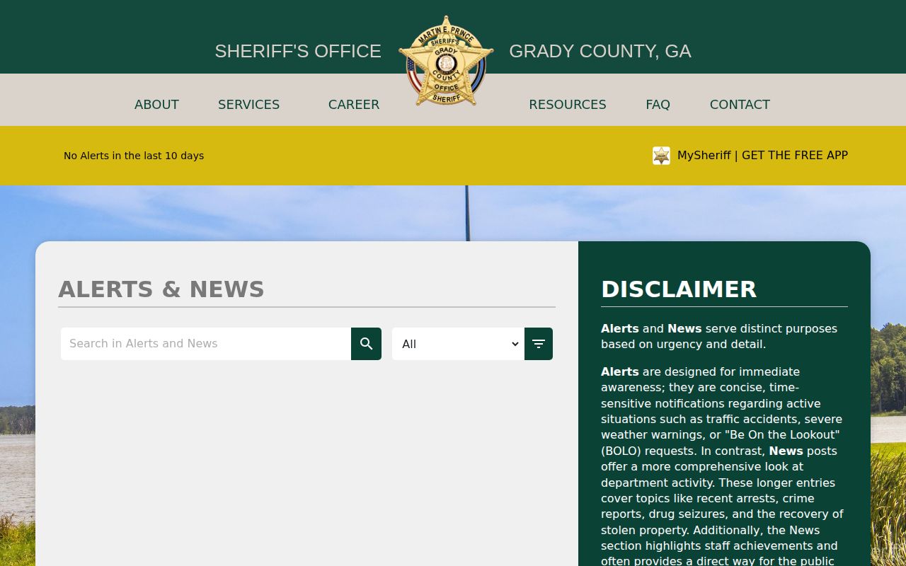 Grady County Sheriff news and BOLO alerts interface